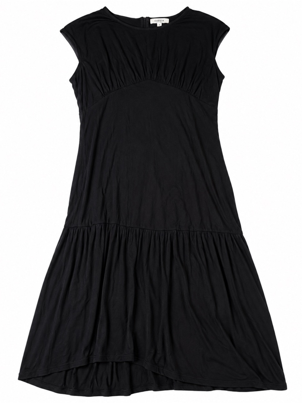Cherfly Black High Low Empire Waist Midi Dress XL US 16-18 Cotton Blend Casual